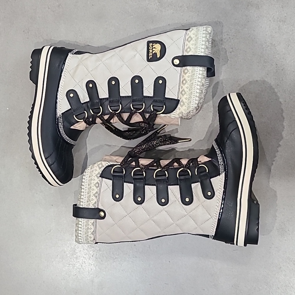 Sorel Women's Black and Cream Winter Rain Boots